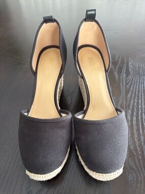 Michael Kors Black Canvas Espadrille Wedges